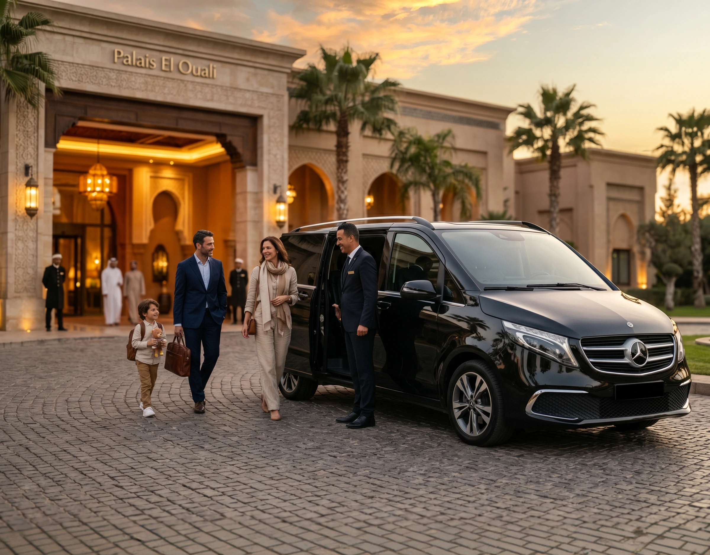 Famille de clients accompagnée par un chauffeur Oudaya Tours